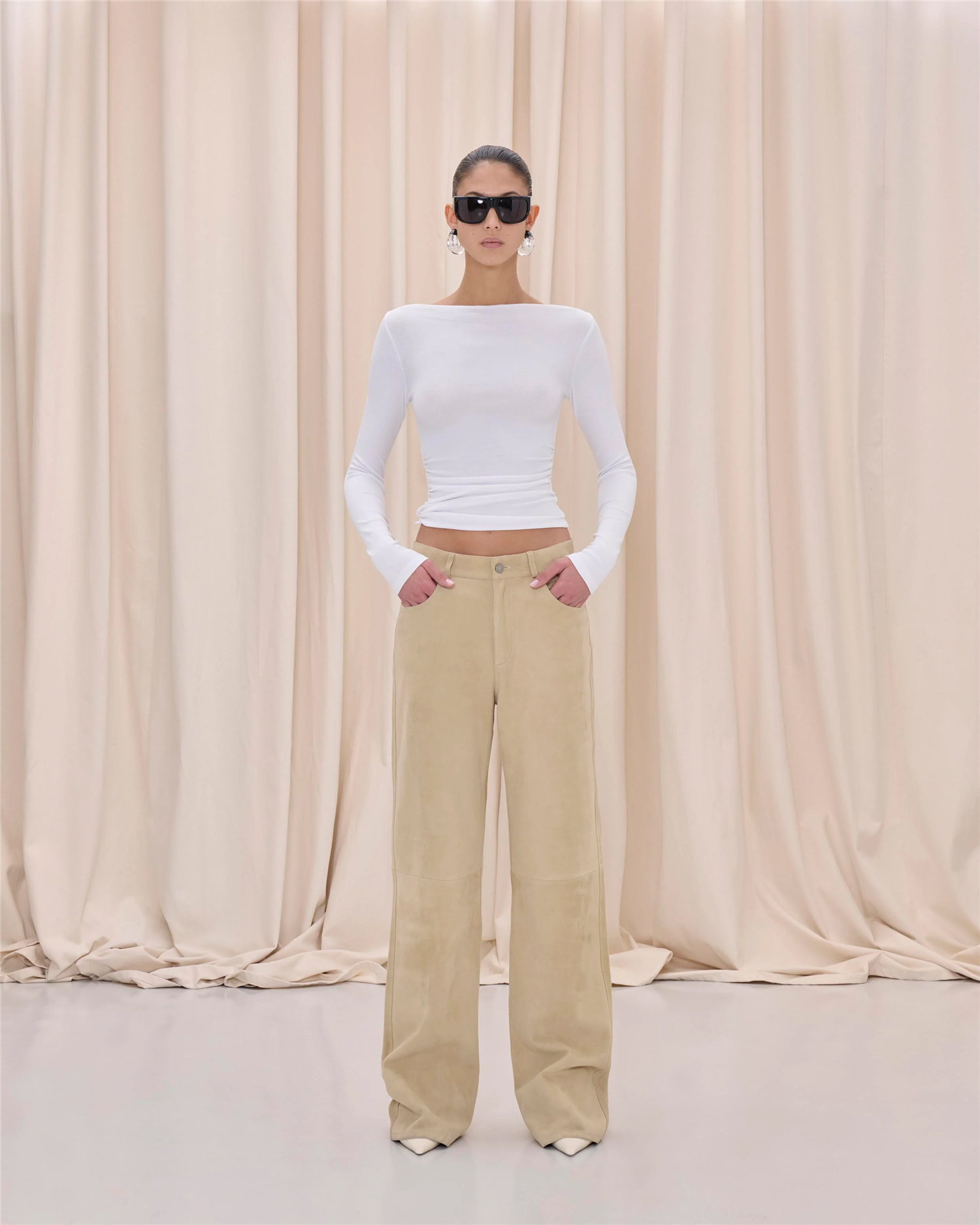 Korea Suede Pants Beige Bukser